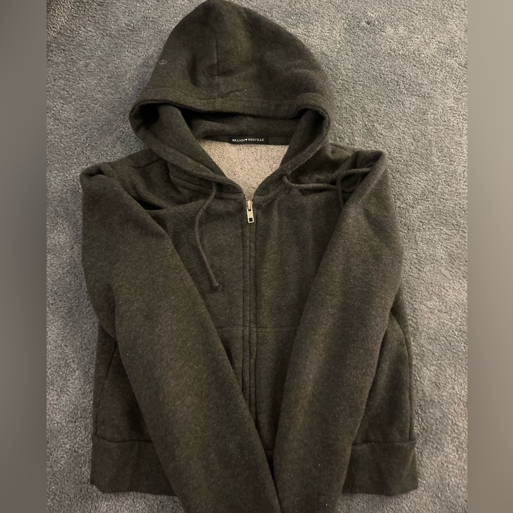 brandy melville cropped dark gray zip up hoodie